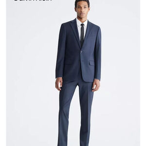 Calvin Klein Slim Fit Navy Suit Jacket 38L 100% Wool Two Button Blazer